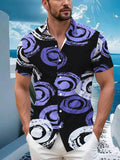 Hawaiian Tropical Men'S Casual Shirt Featuring Circular Patterns - Short-Sleeved with Button Design, Perfect for Summer Outdoor And Casual Wear, Suitable for Everyday Outfits