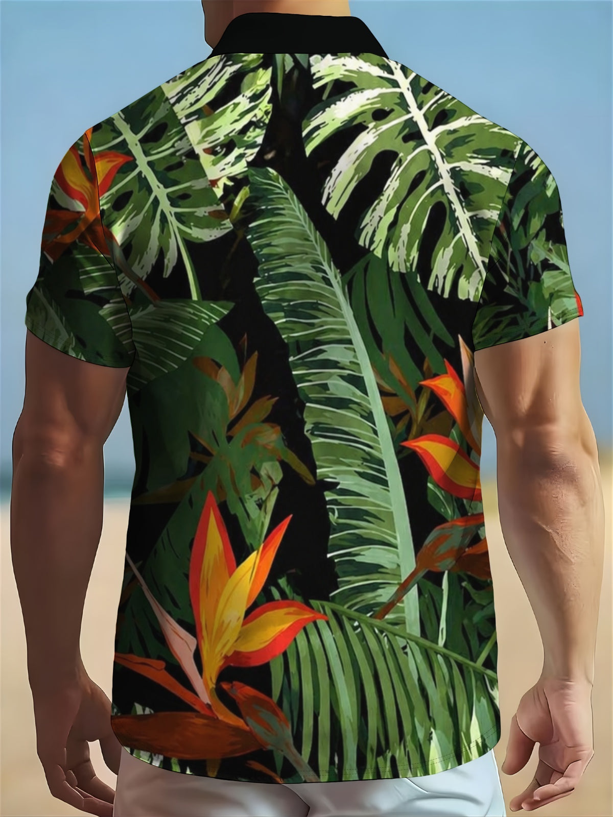 Random Geometric Print Men's Short-sleeve Button-up Shirt, Casual Summer Style, Regular Fit and Comfortable