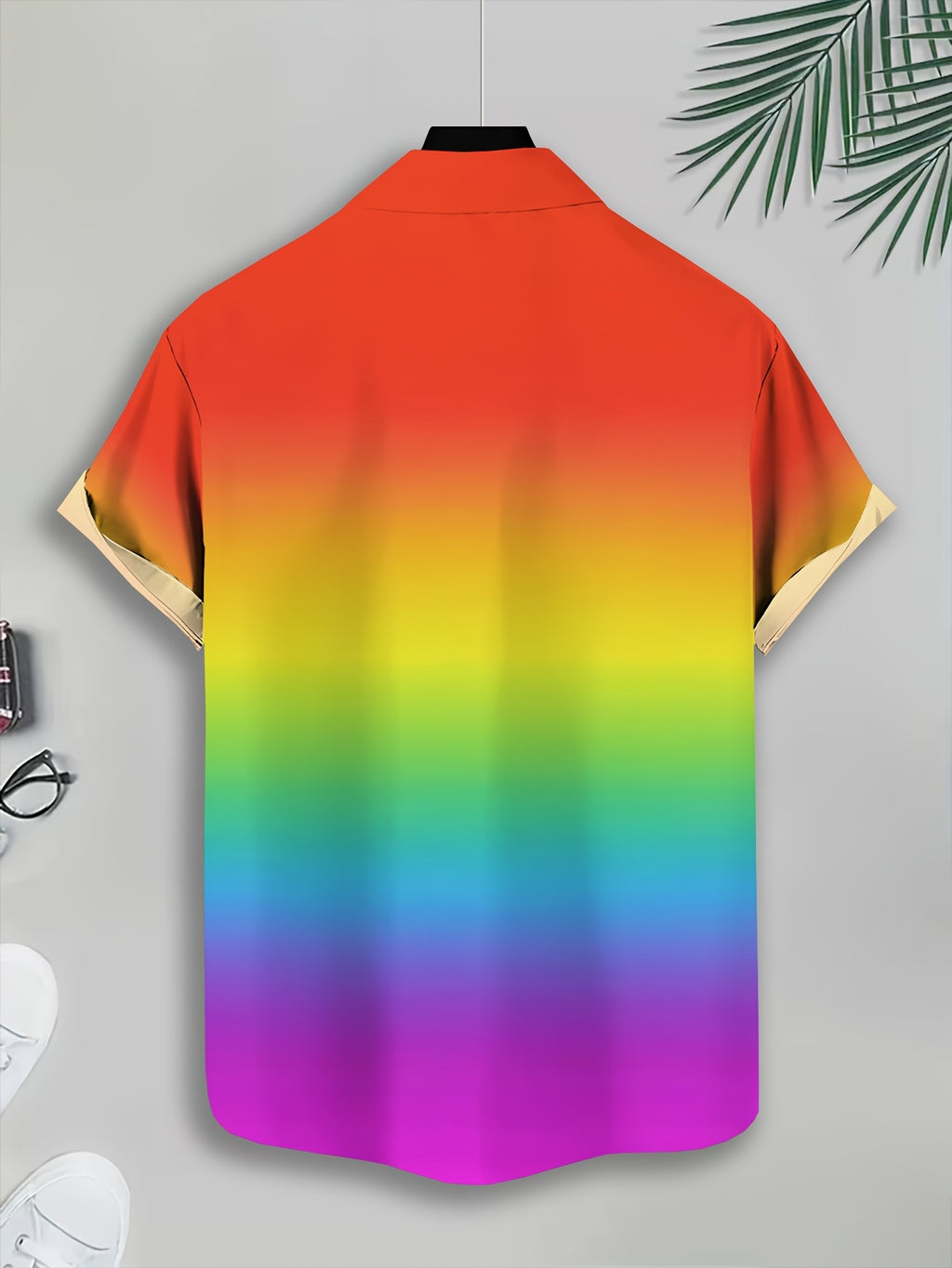 Cartoon Style Men's Casual Shirt with Printed Rainbow Crayon Character Pattern, Summer Fun Expression Design, Fashionable Casual Short-Sleeve Shirt