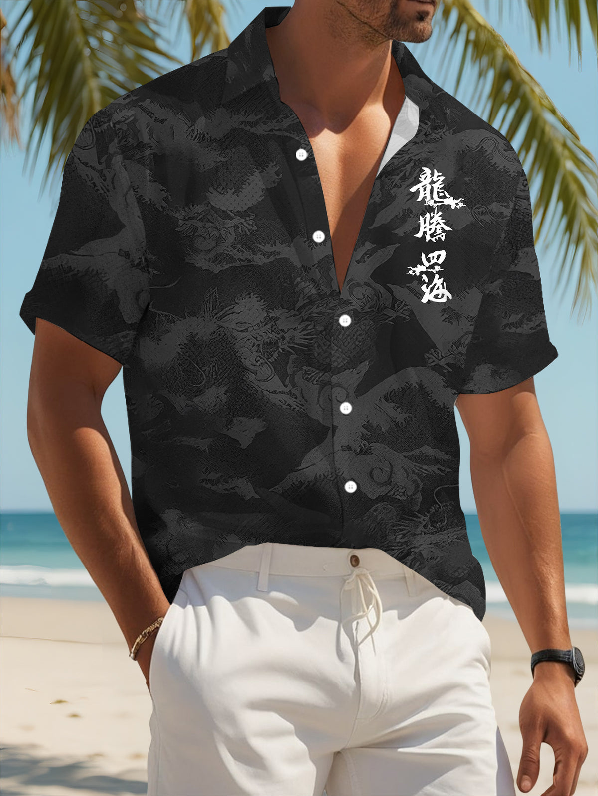 Casual Shirt with Dragon Print, Summer Style with a Classic Design