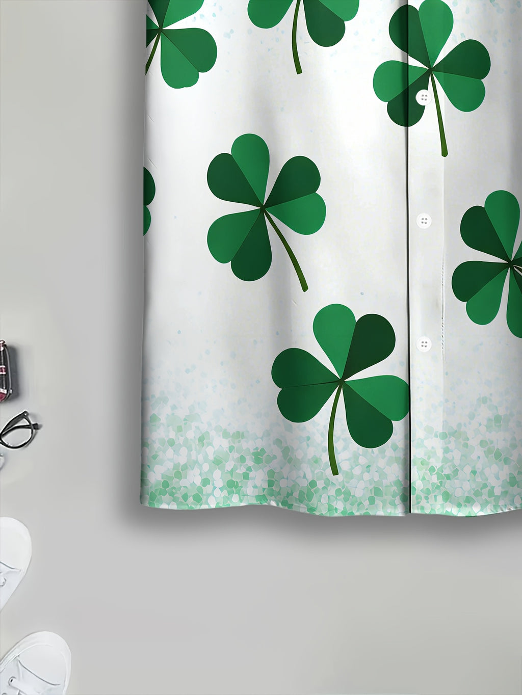Men's Casual Style Shirt with Printed Cloverleaf Pattern, Vibrant Green Leaf Design for Summer