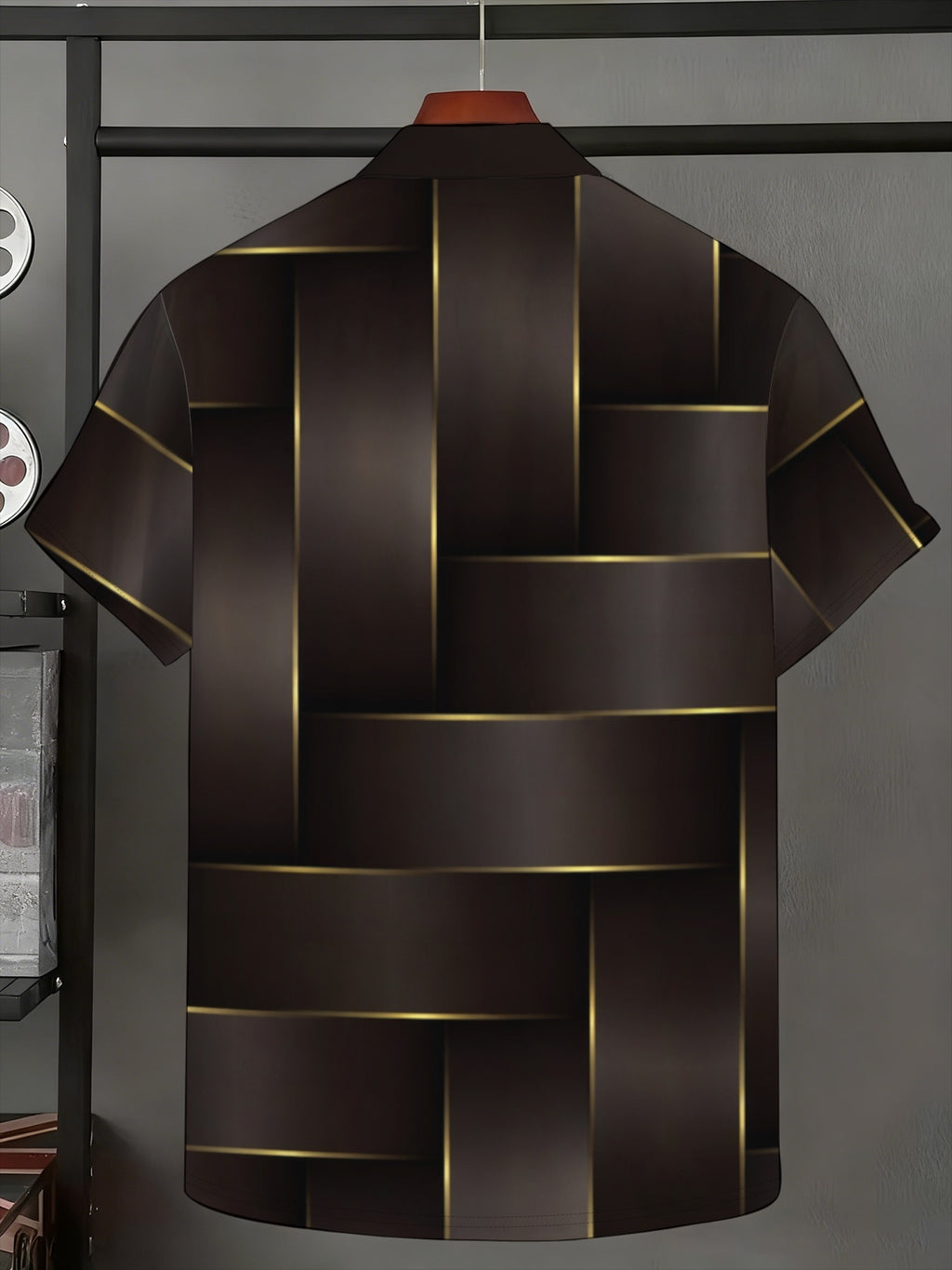 Fashionable Geometric Pattern Men'S Short-Sleeve Button-Up Shirt, Casual Collared Summer Wear