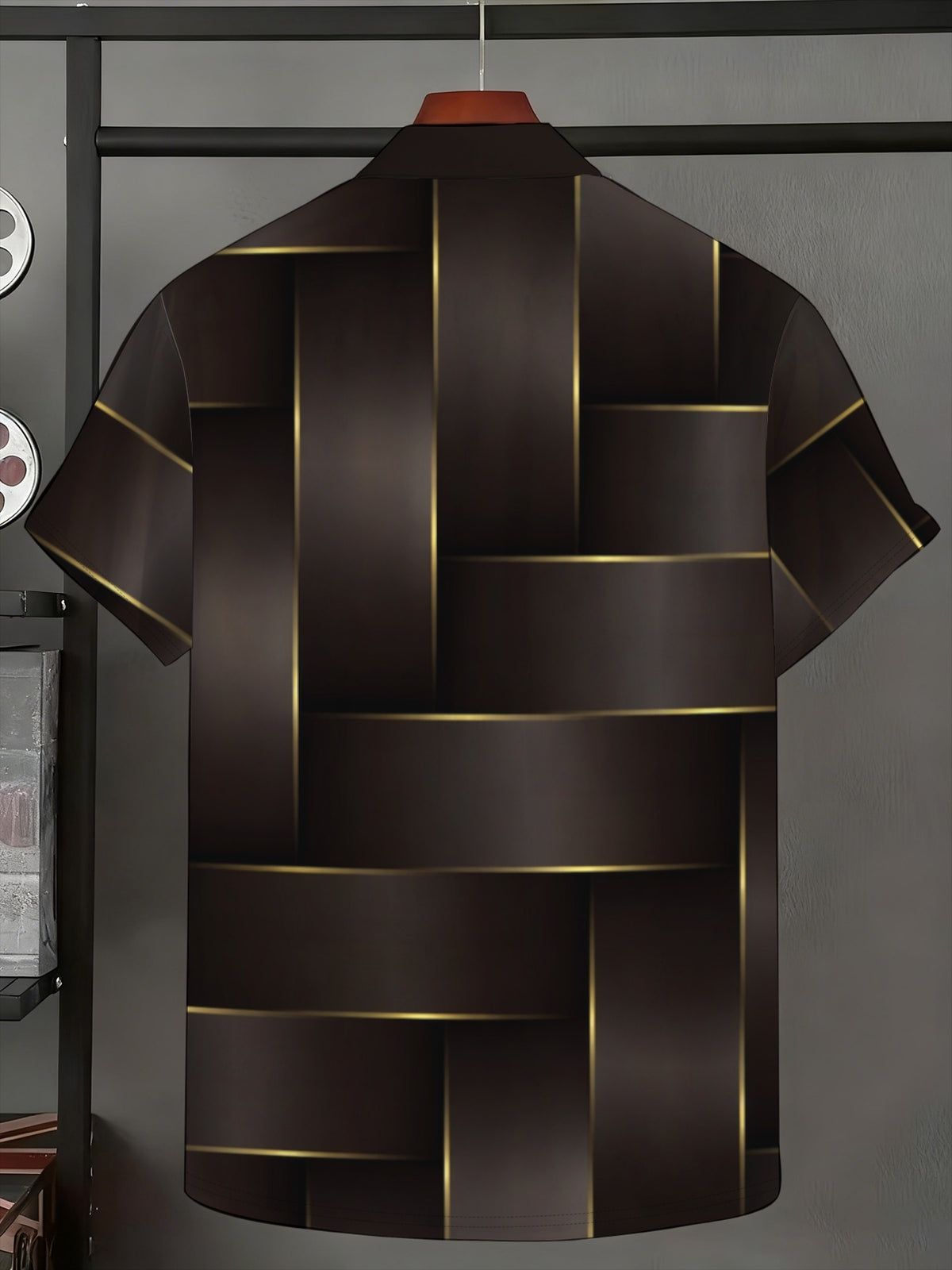 Fashionable Geometric Pattern Men'S Short-Sleeve Button-Up Shirt, Casual Collared Summer Wear