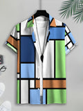 Geometric Pattern Men's Casual Shirt Print Multicolor Abstract Design Summer Bold Color Blocks