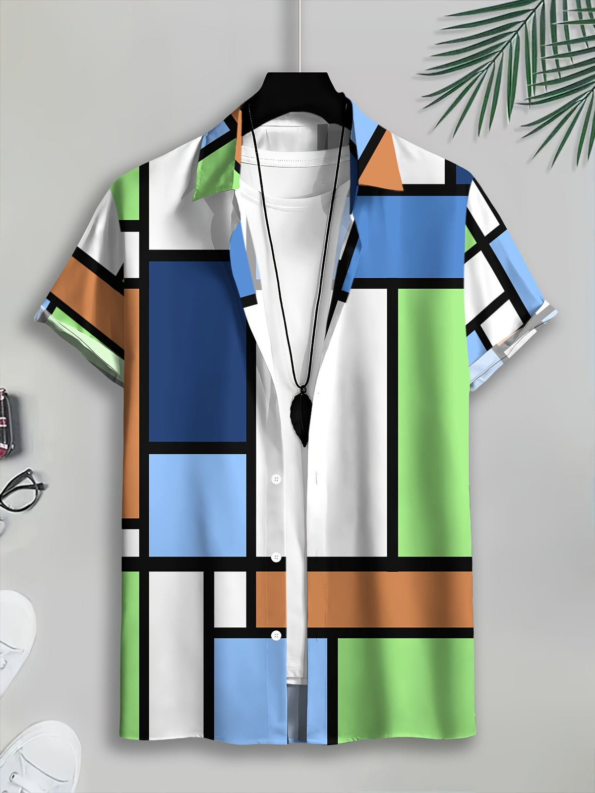 Geometric Pattern Men's Casual Shirt Print Multicolor Abstract Design Summer Bold Color Blocks