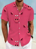 Men's Short-Sleeve Shirt, Fashionable Trendy Digital Print Short-Sleeve Shirt with Pink Cartoon Pig Pattern, Stylish and Elegant, Trendy/Men's/Printed/Summer/Streetwear/Clothing/Apparel