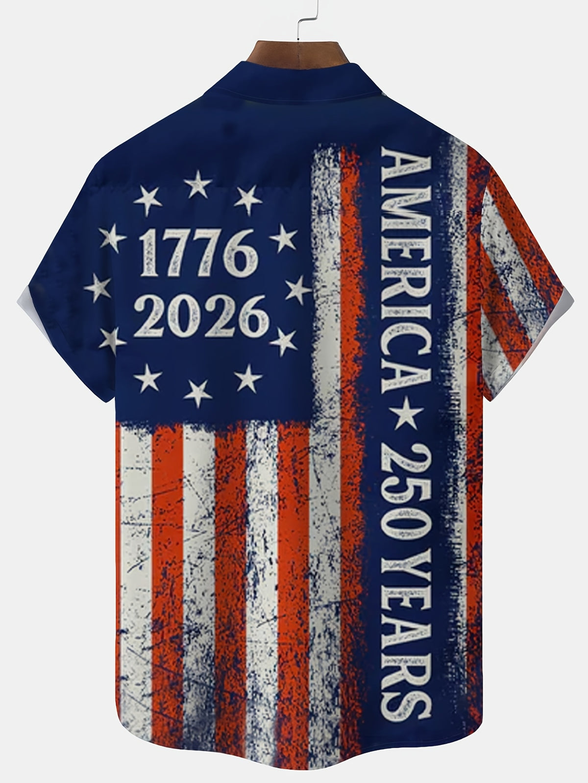Vintage Patriotic Flag 250Th Anniversary Commemorative Print Men'S Large Size Button Short Sleeve Shirt, Plus Size