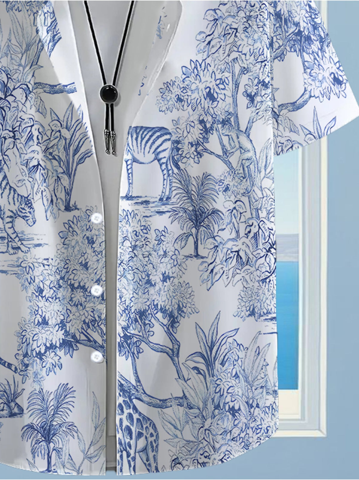 Men'S Casual Anime Shirt Featuring a Stylish Hawaiian Tiger Forest Pattern, with a Formal Cut And Collar, Suitable for Outdoor Activities