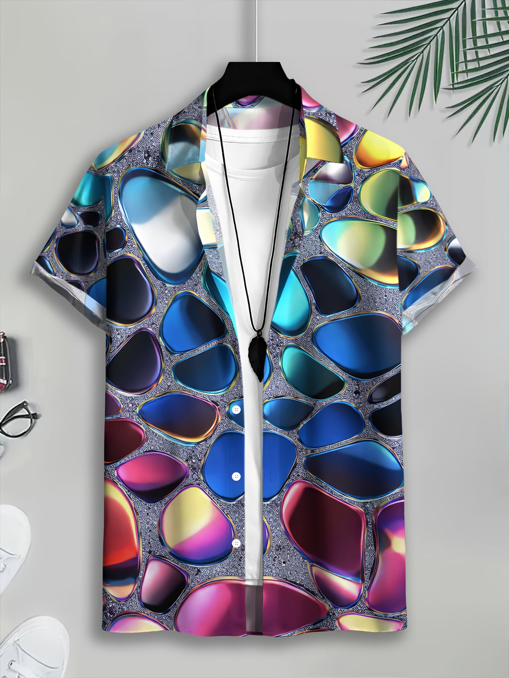 Men'S Casual Shirt, Print with Colorful Abstract Patterns, Summer Vibrant Geometric Design