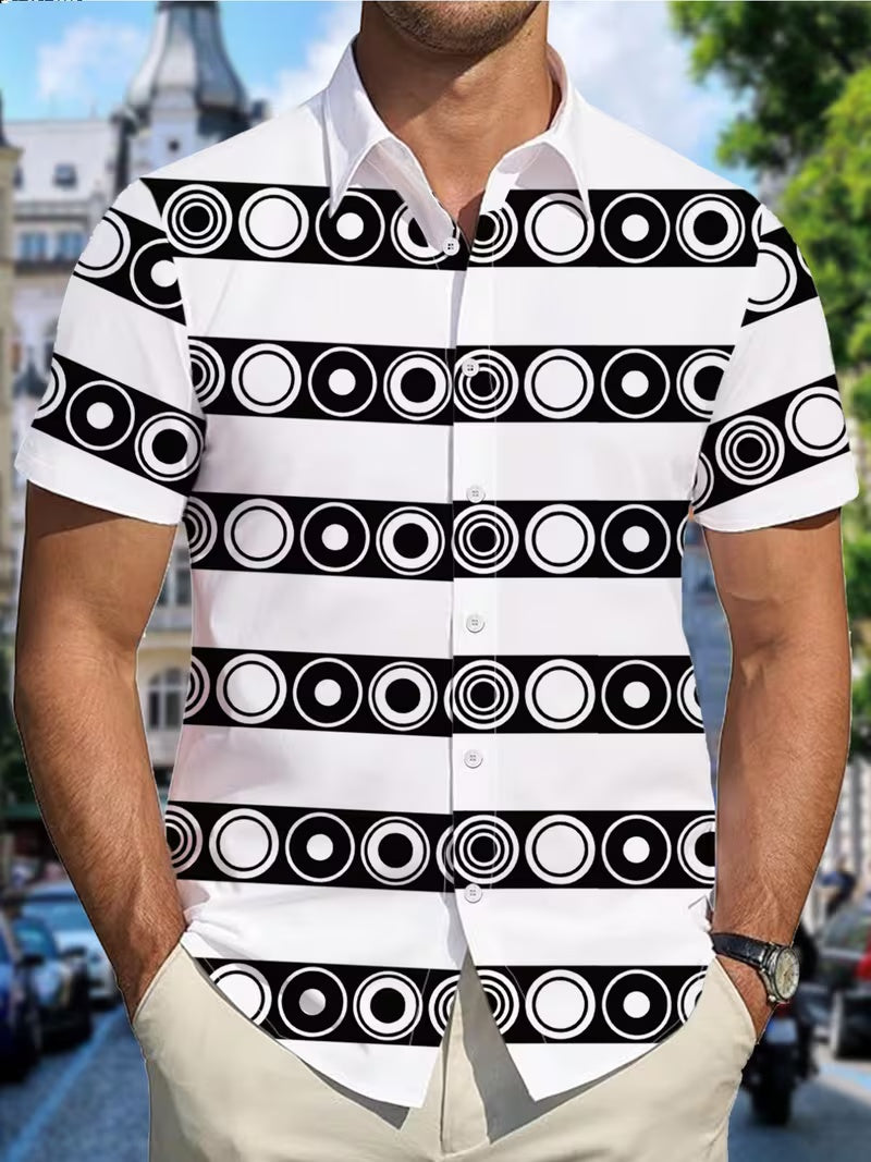Hawaiian Polka Dot Print Men's Casual Shirt - Short Sleeve Button Design, Vibrant Colors, for Summer Outdoor and Casual Wear, Machine Washable