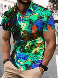 Abstract Art Men'S Casual Shirt, Printed Colorful Swirls Summer Vibrant Design