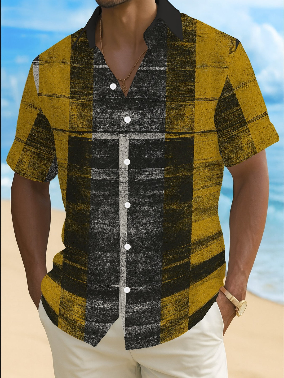 Men's Patterned Printed Short-Sleeve Casual Shirt Men's Everyday Casual Short-Sleeve Shirt