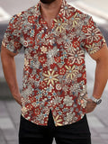 Men's Short-Sleeve Shirt with Colorful Floral Print, Vibrant Flower Pattern, Cool Summer Casual Shirt, Suitable for Daily Outdoor and Party Wear