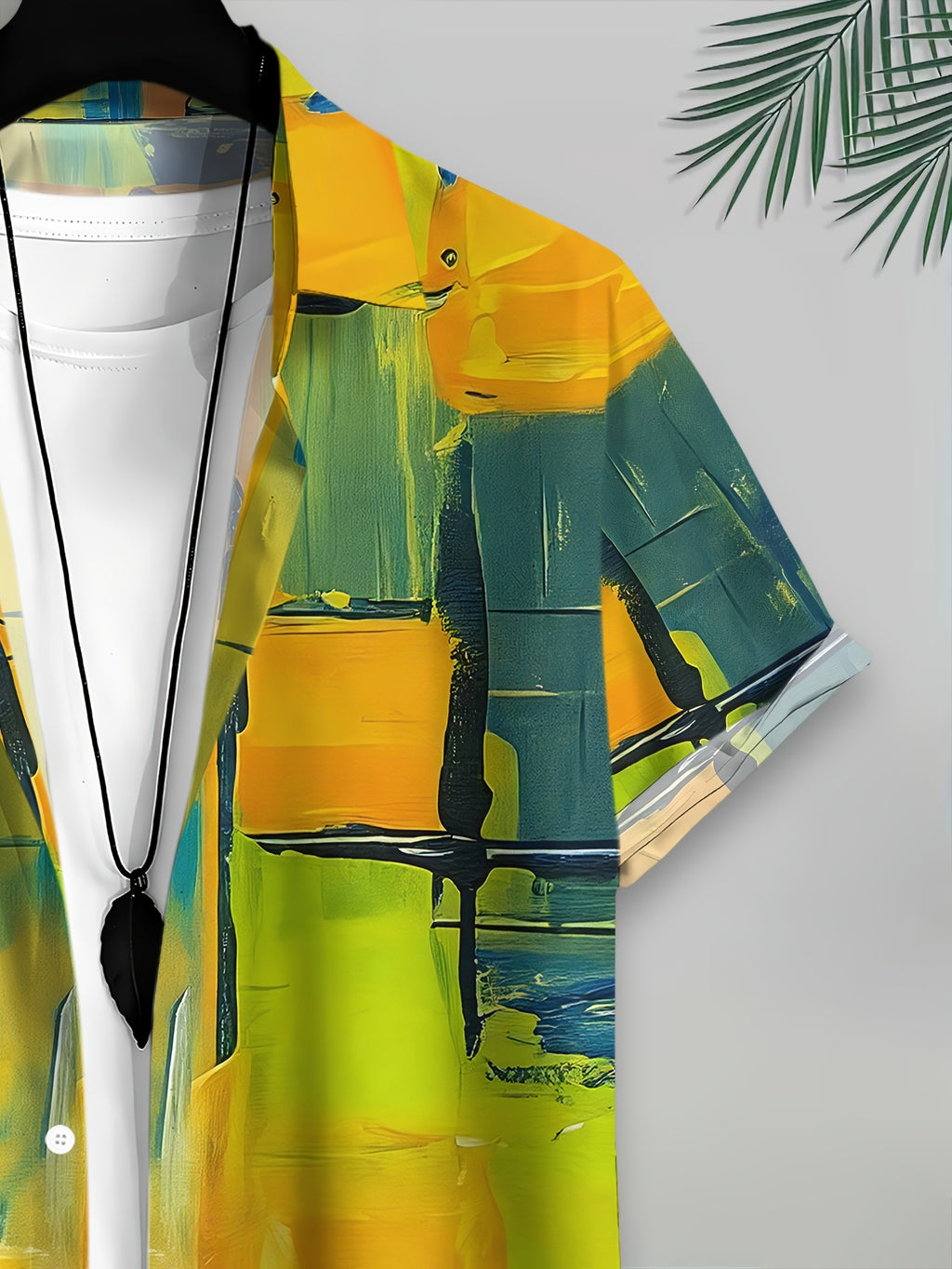 Abstract Art Men's Casual Shirt with Colorful Ink Splatter and Vibrant Summer Brushstroke Design