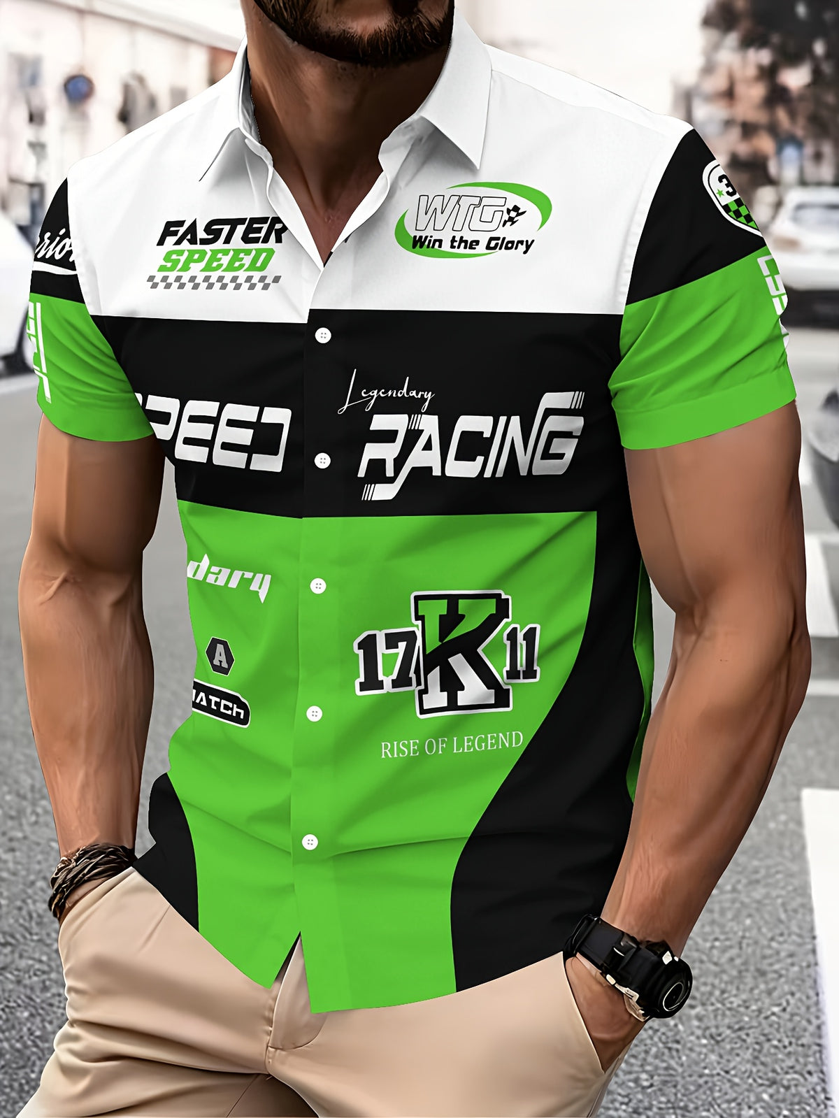 Racing-Style Men'S Casual Shirt Print, Multiple Color Options, Speed Racing Legend Text And Logo Design, Bold Summer Graphics, Fast Speed And Winning Glory Pattern
