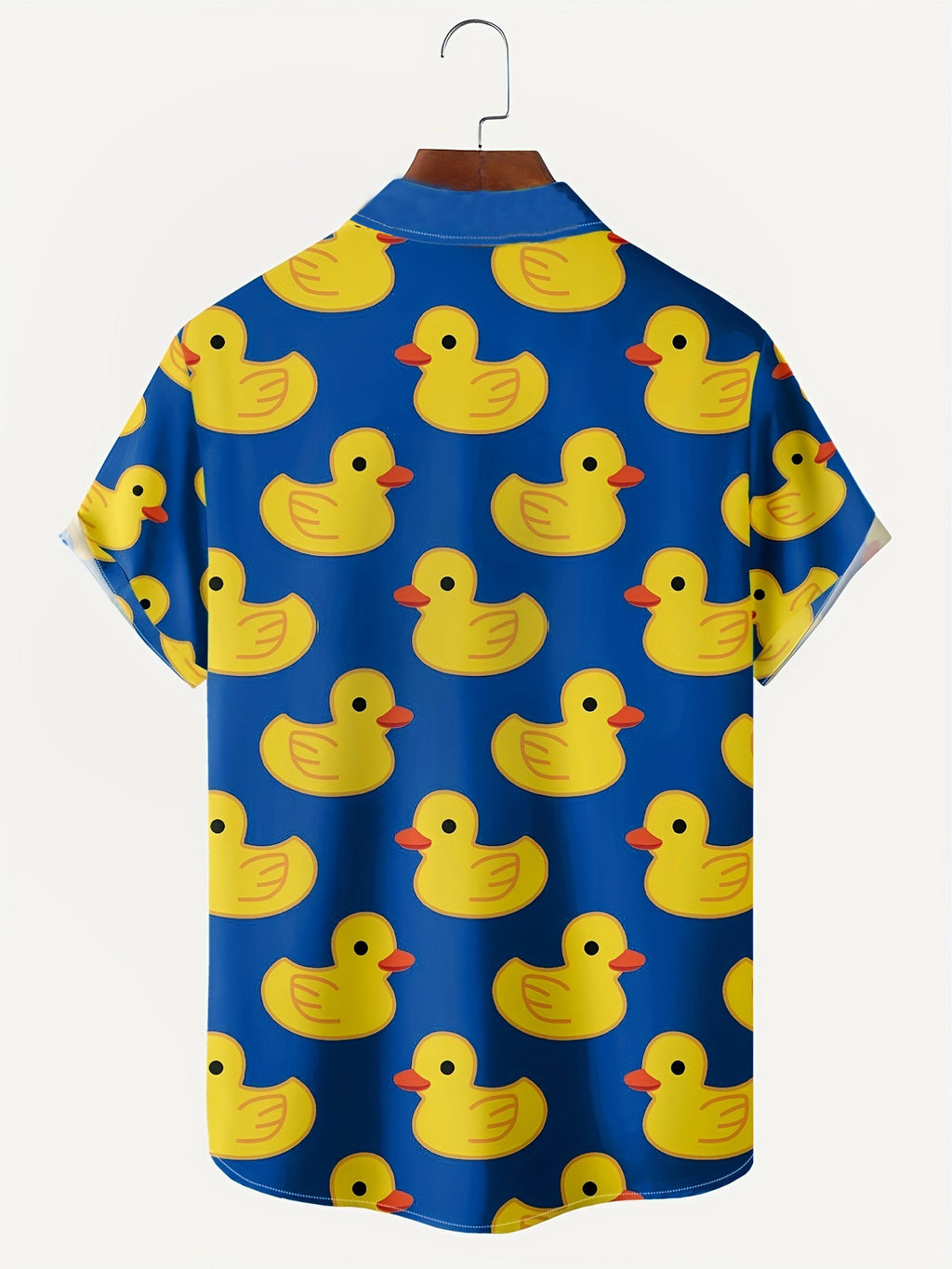 Men's Printed Button- Lapel Shirt - Casual Summer Fashion Apparel, Men's Digital Print Summer Short-Sleeve Shirt, Cute Duck Print Men's Casual Short-Sleeve Shirt with Chest Pocket, Men's Shirt, Suitable for Summer Resorts, Men's Button-Up Shirt