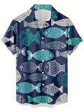 This Minimalist Men'S Shirt Features a Vintage Fossil Fish Pattern with 3D Printing Technology. The Short Shirt Includes a Button Design, Making It Suitable for Summer Wear, And Showcases The Characteristics of a Hip-Hop Rock Style Hawaiian Shirt