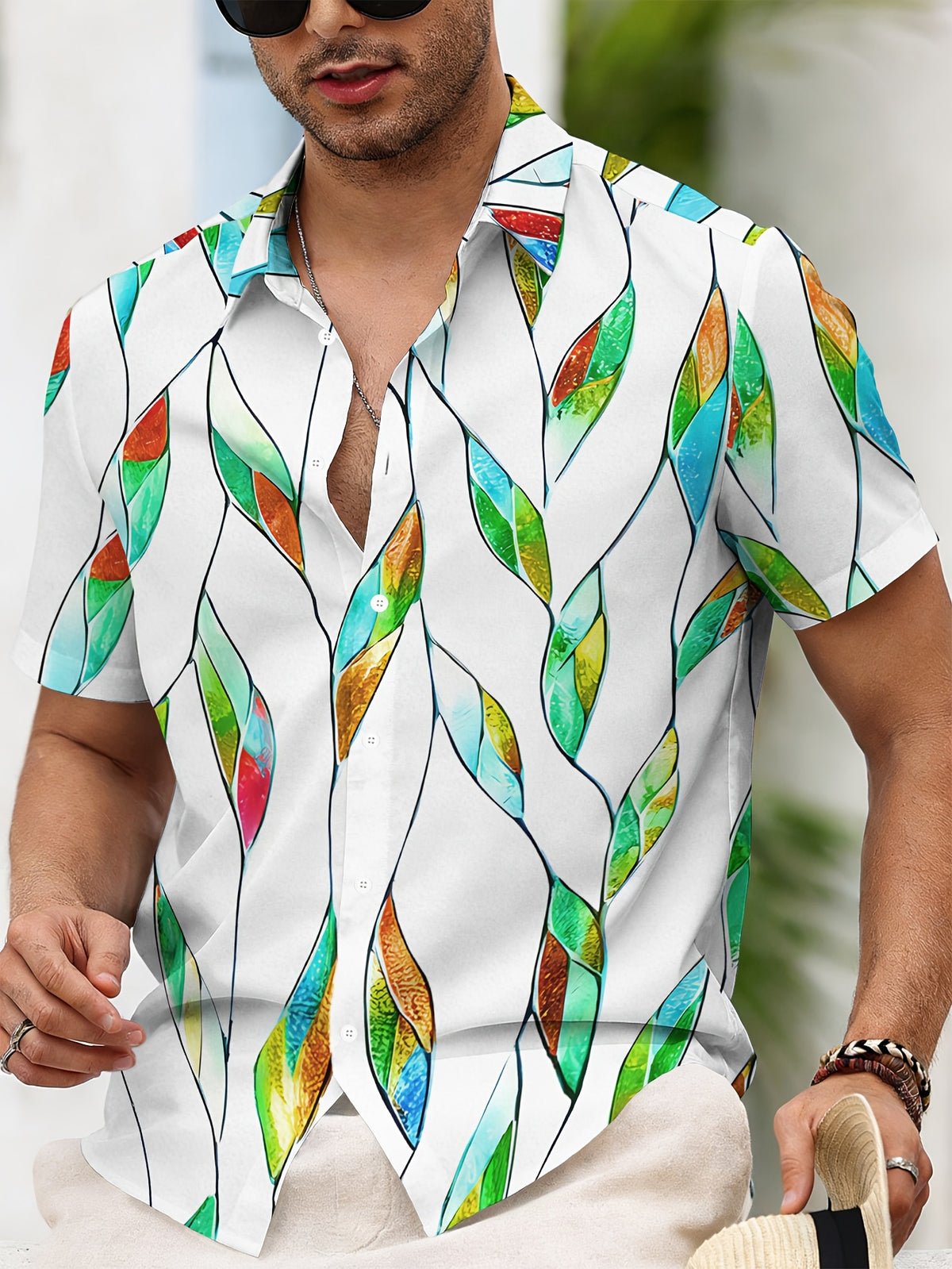 Summer Style Men's Casual Shirt Print Colorful Leaf Pattern Summer Vibrant Nature Design