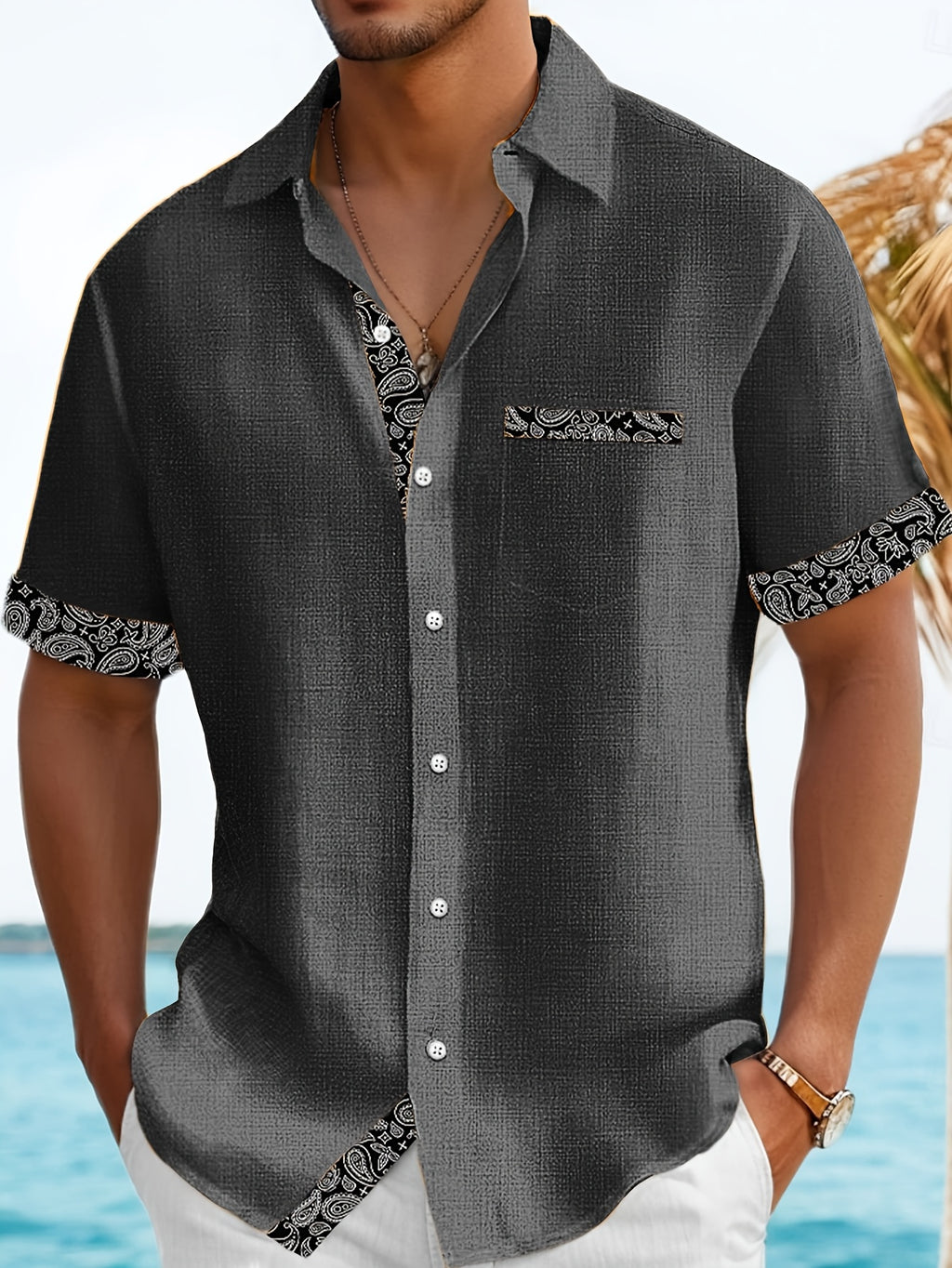Vintage Cashew Floral Print Men'S Plus Size Lightweight Button-Up Vacation Hawaiian Shirt