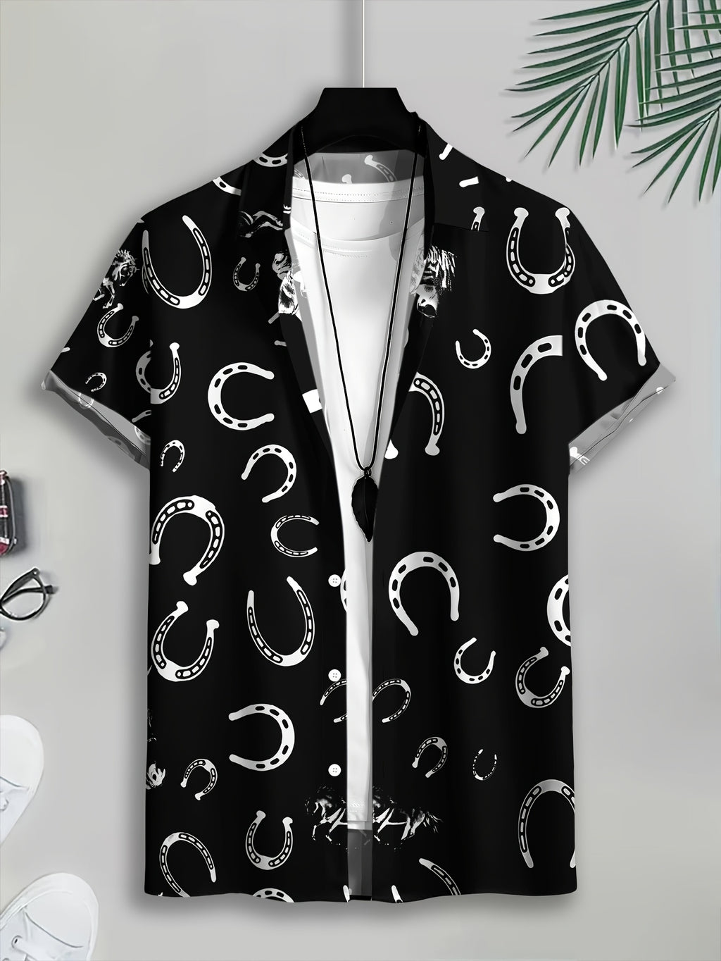 Casual Style Men'S Shirt with Horseshoe Print, Summer Bold And Fun Design