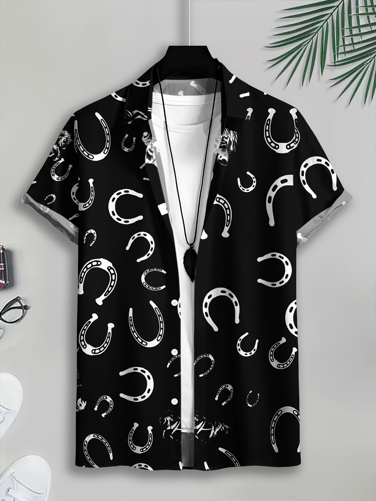Casual Style Men'S Shirt with Horseshoe Print, Summer Bold And Fun Design