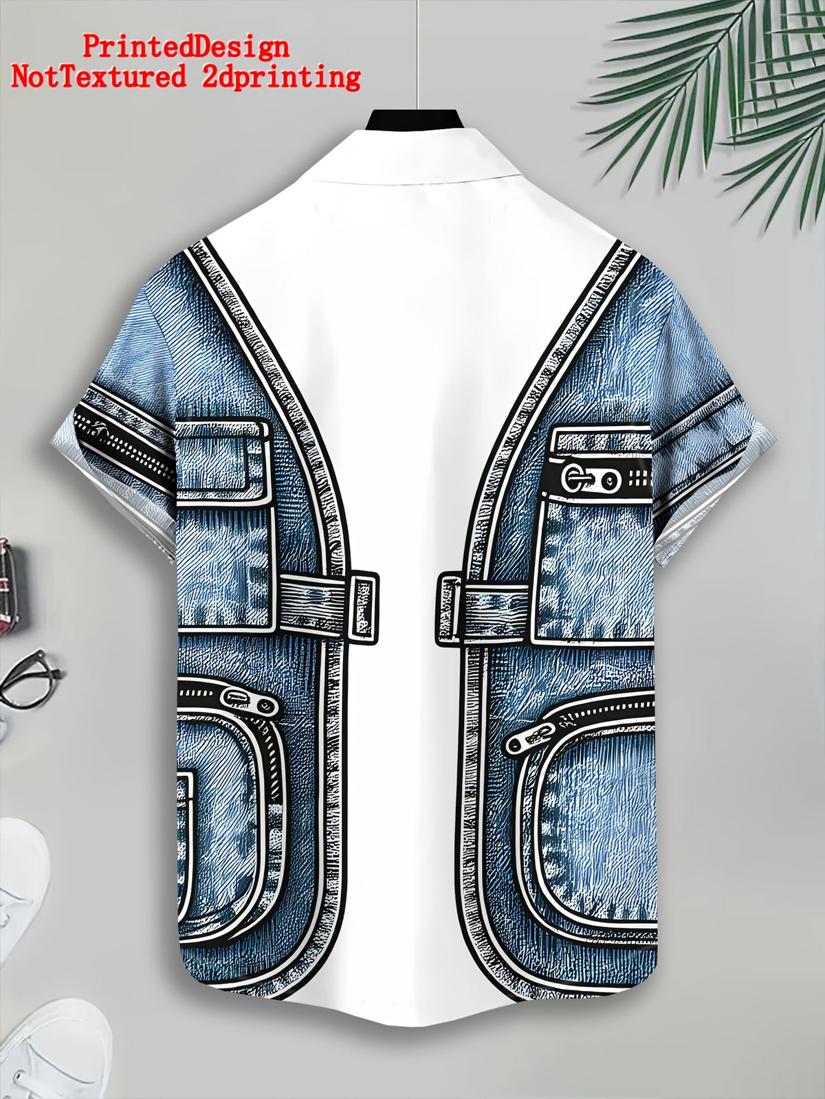 Printeddesign-Nottextured 2Dprinting Men'S Casual Shirt, Polyester Material, Mixed Color, Multiple Sizes Available, Faux Denim Print, Fashionable Summer Style, Trendy Top