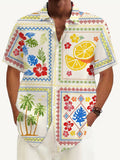 Fashionable Hainan Scenery Print Men'S Casual Shirt with Short Sleeves And Button-Up Design for Summer Vacation And Leisure