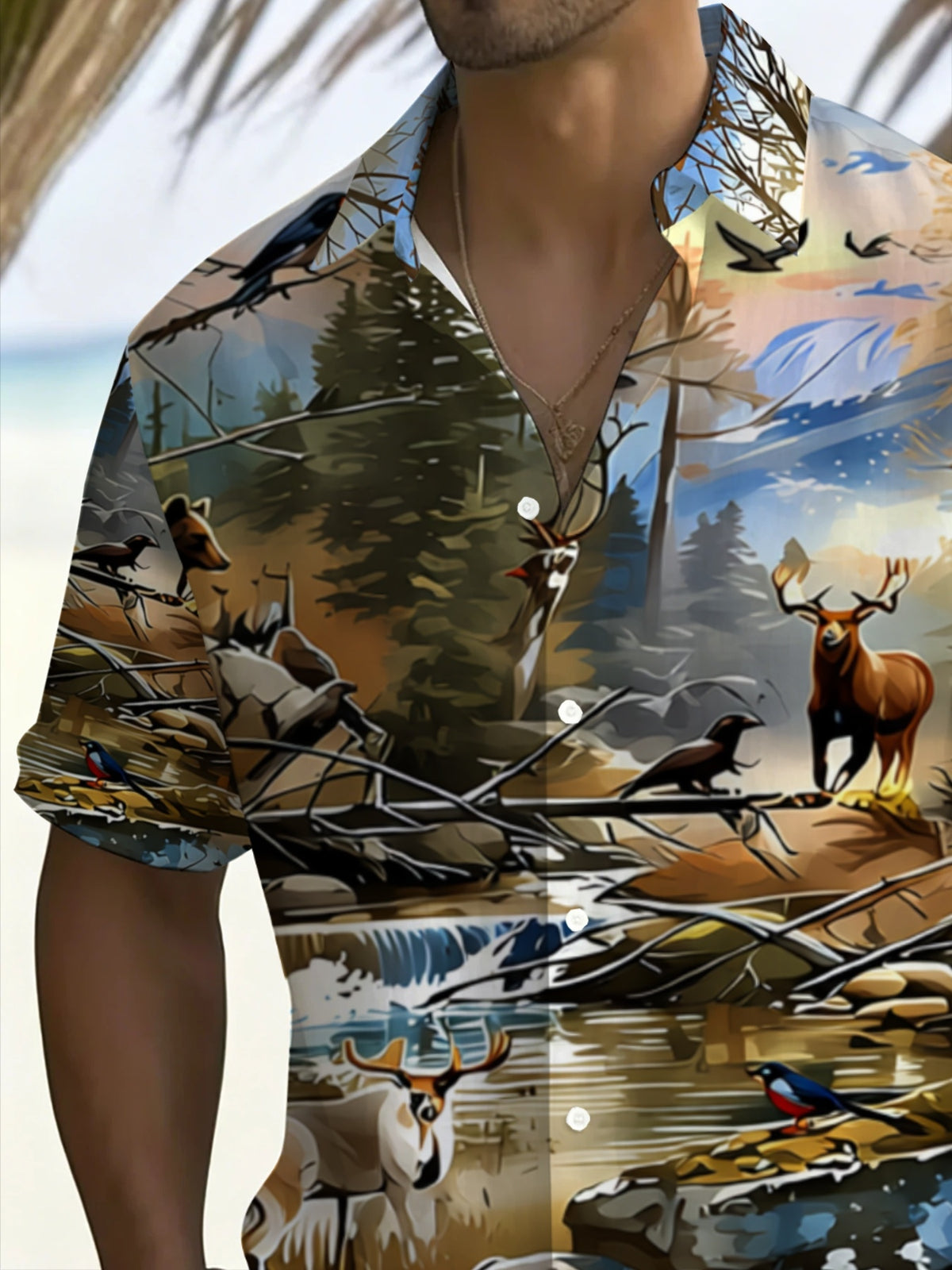 New Men's Hawaiian Style Printed Shirt, Wild Animal Pattern Short Sleeve Casual Shirt, Suitable for Gatherings, Parties, Beach, and Dinner Parties