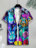 Hawaiian Style Men'S Casual Shirt, Printed Multicolor Easter Bunny And Eggs Design, Spring Neon Glow Effect