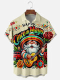 Men'S Plus Size Cinco de Mayo Print Hawaiian Shirt | Vintage Style, Lapel Collar, Non-Stretch Fabric, Button Closure, Regular Fit, Summer Season, All-Over Print with Pocket