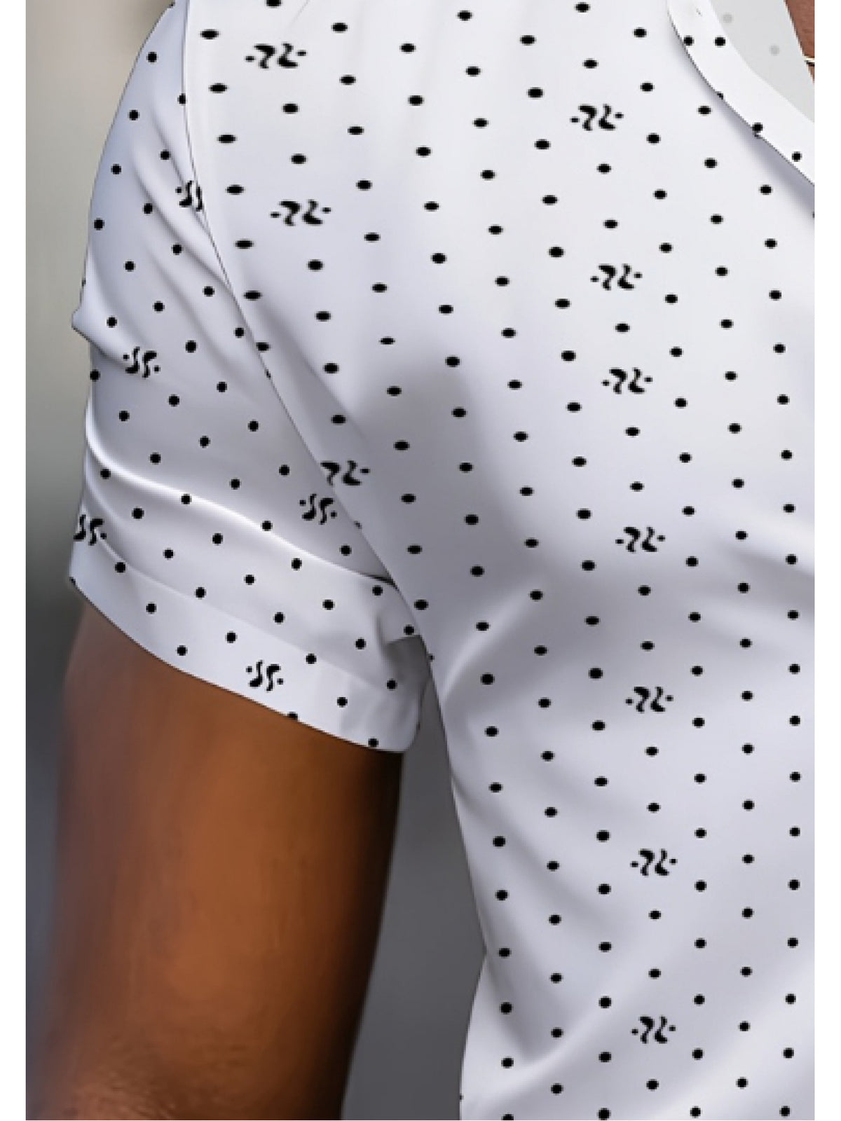 Men'S Classic Loose-Fitting And Comfortable Lapel Business Casual Button-Up Top, Men'S White Background Black Polka Dot And Symbol Print Short-Sleeved Shirt, Based on White, with Black Polka Dots And Easy Symbol Patterns As The Core Design
