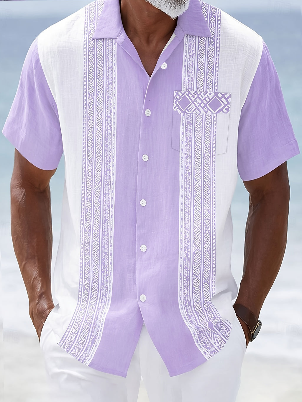 Vintage Guayabera Print Men'S Plus Size Short Sleeve Shirt