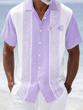 Vintage Guayabera Print Men'S Plus Size Short Sleeve Shirt