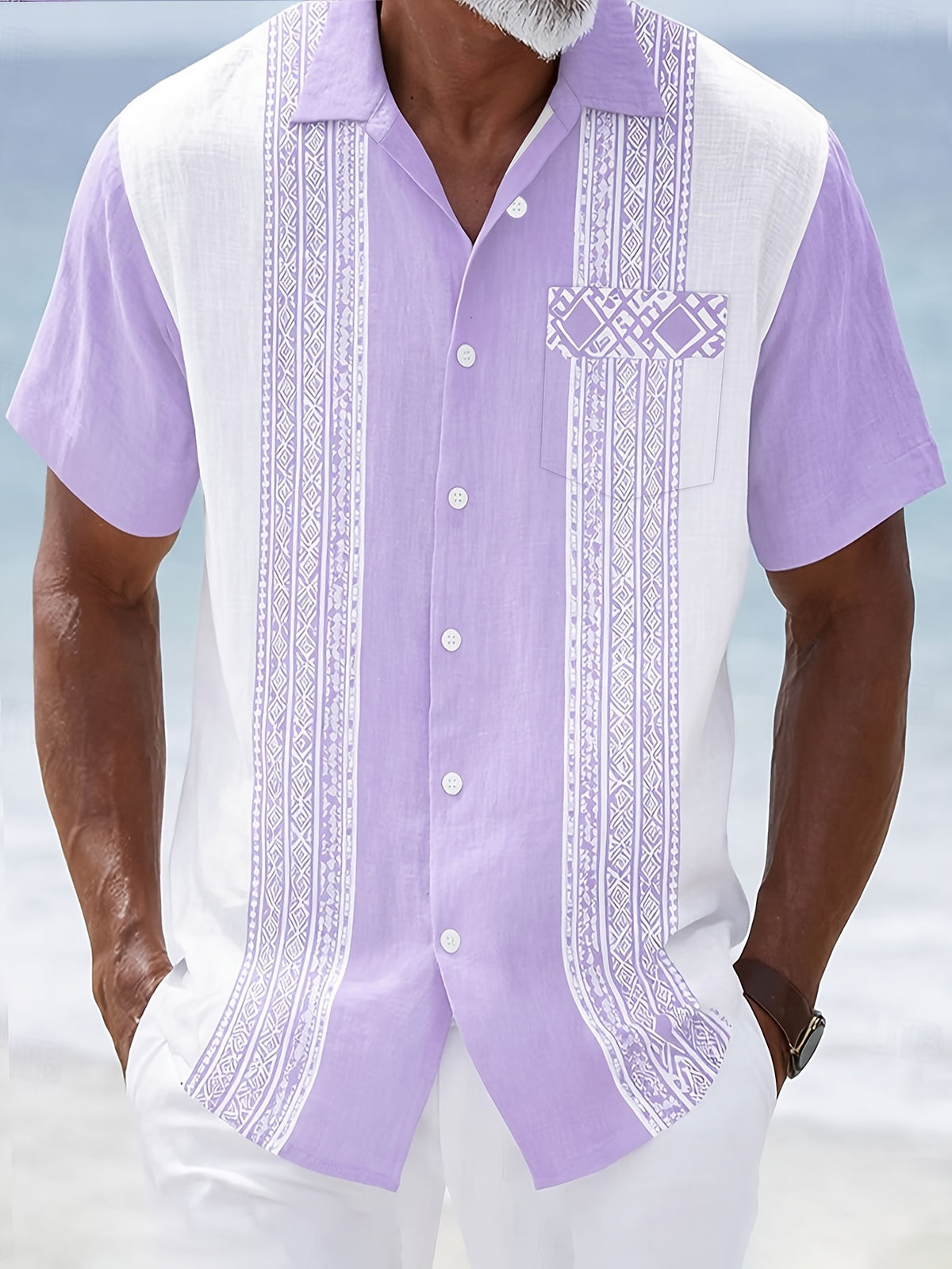Vintage Guayabera Print Men'S Plus Size Short Sleeve Shirt
