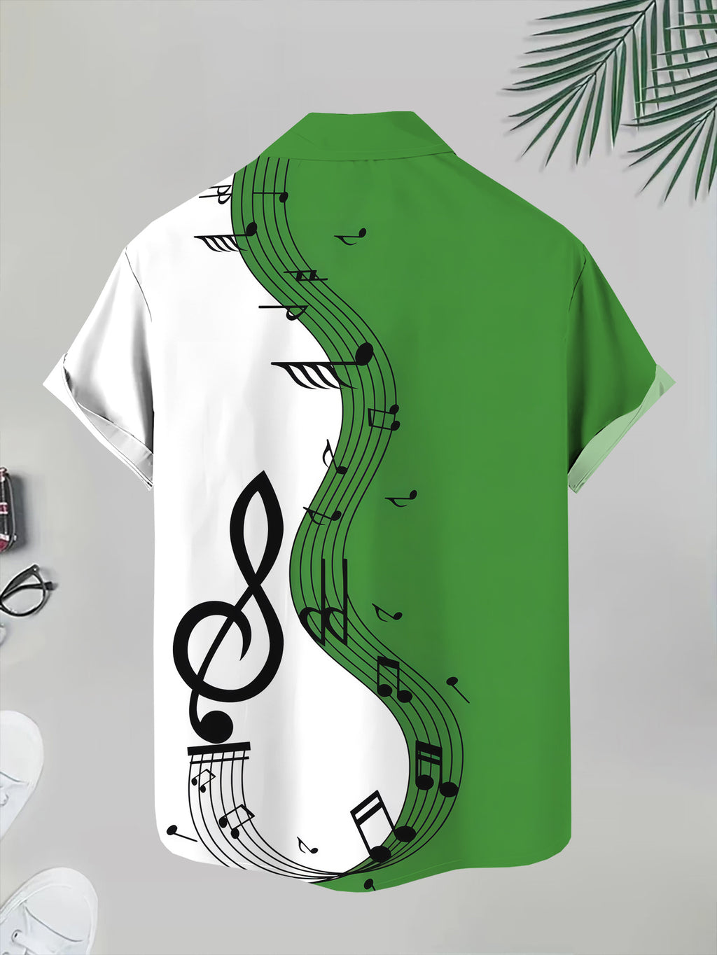 Men's Casual Shirt with Music Note Print, Summer Music Design Featuring Treble Clef and Musical Note Patterns