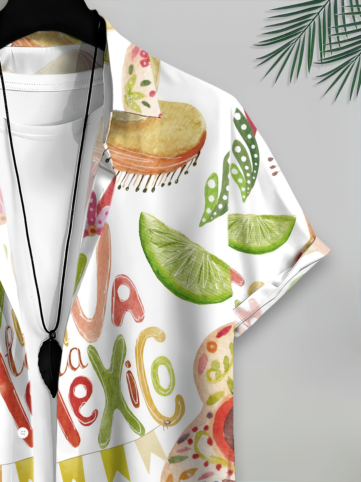 Hawaiian Style Men'S Casual Shirt Watercolor Print White Mexican Theme Graphic Text Viva Mexico Green Cactus Wine Bottle Straw Hat Delicate Flowers Colorful Flags Summer Pattern Vivid Colorful Fashion Casual Short-Sleeve Shirt