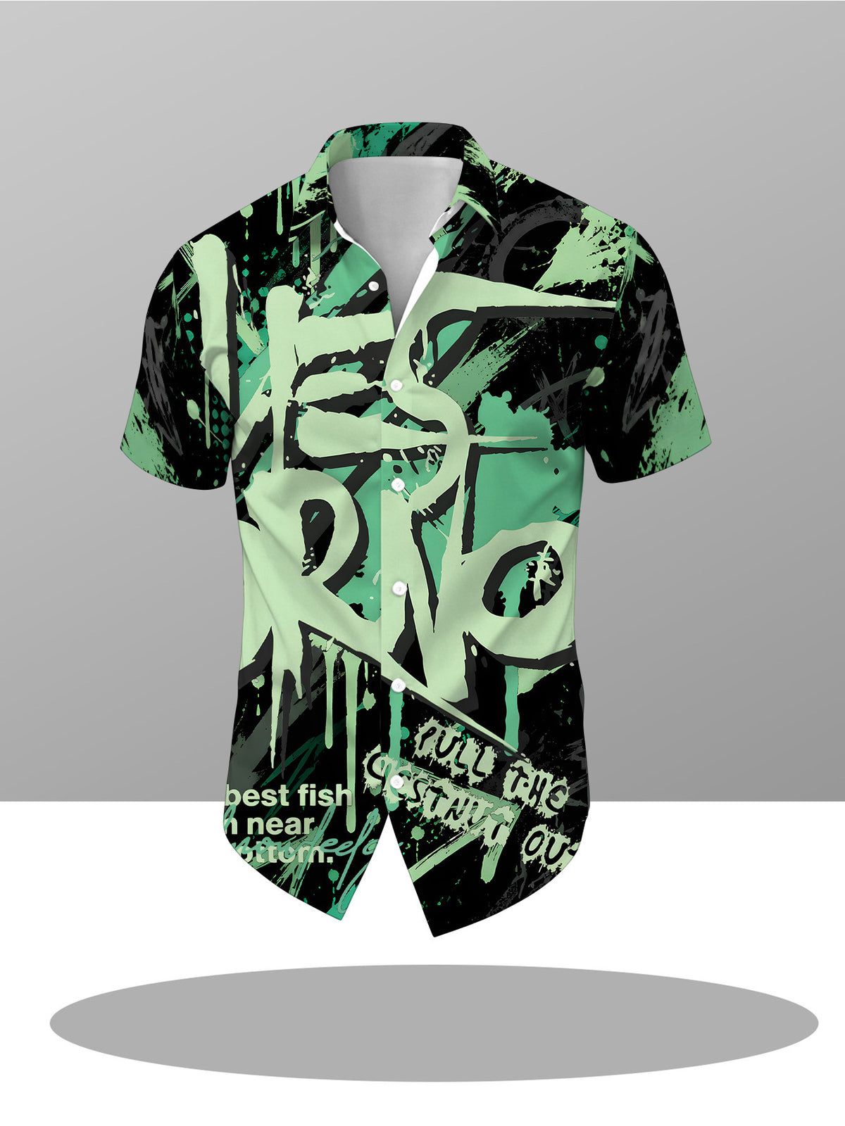 Men's Short-sleeve Shirt, Street Style Graffiti Digital Print, Trendy and Versatile Design