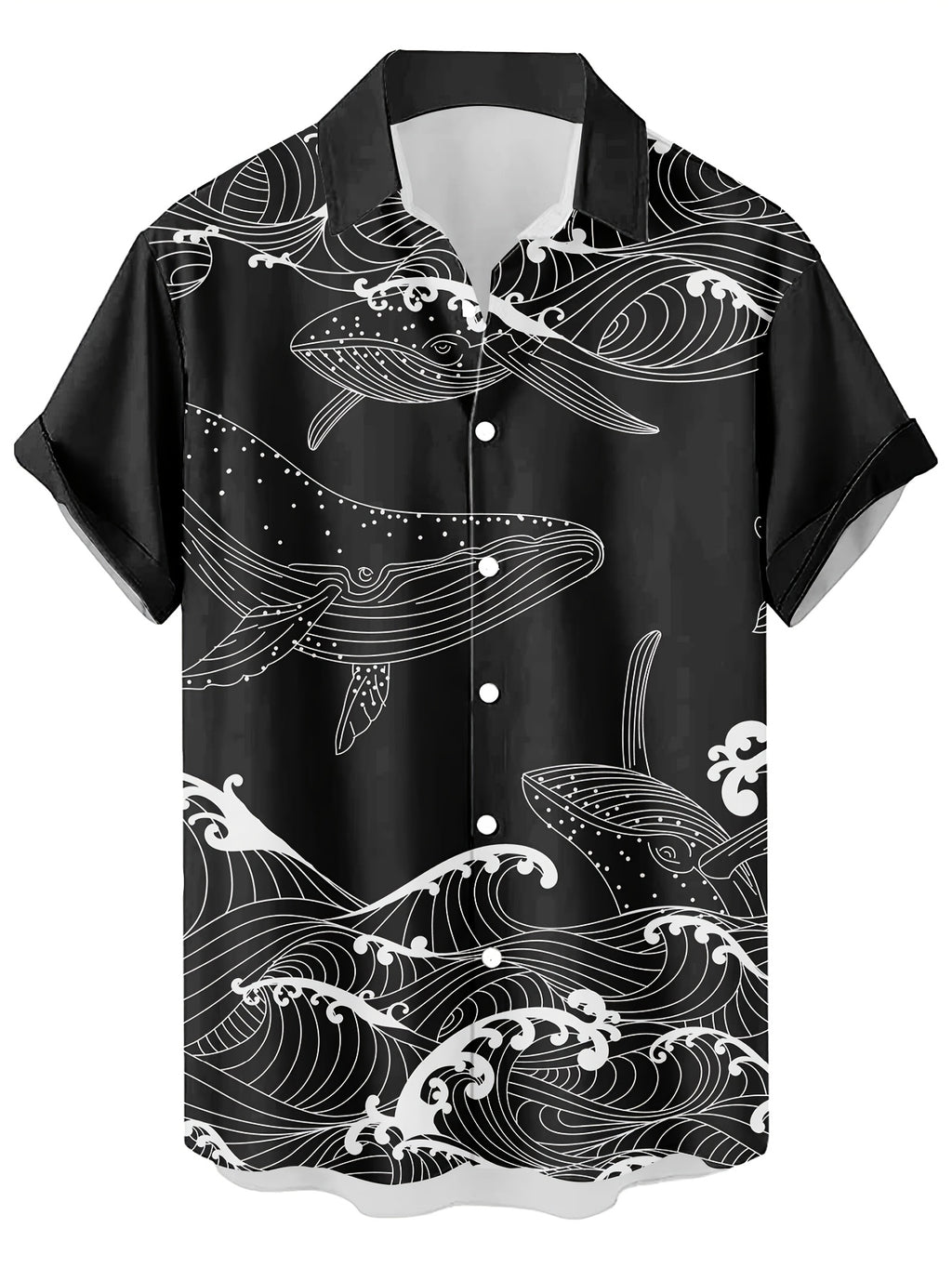 New Ocean Whale Vintage Pattern Print Men's Casual  Hip-Hop Rock Streetwear Hawaiian Shirt. Suitable for Daily Commutes, Casual Outings, Dates, Friend Gatherings, and Shopping. Easily Handles All Scenarios and Meets All Summer Outfit Needs!