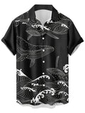 New Ocean Whale Vintage Pattern Print Men's Casual  Hip-Hop Rock Streetwear Hawaiian Shirt. Suitable for Daily Commutes, Casual Outings, Dates, Friend Gatherings, and Shopping. Easily Handles All Scenarios and Meets All Summer Outfit Needs!