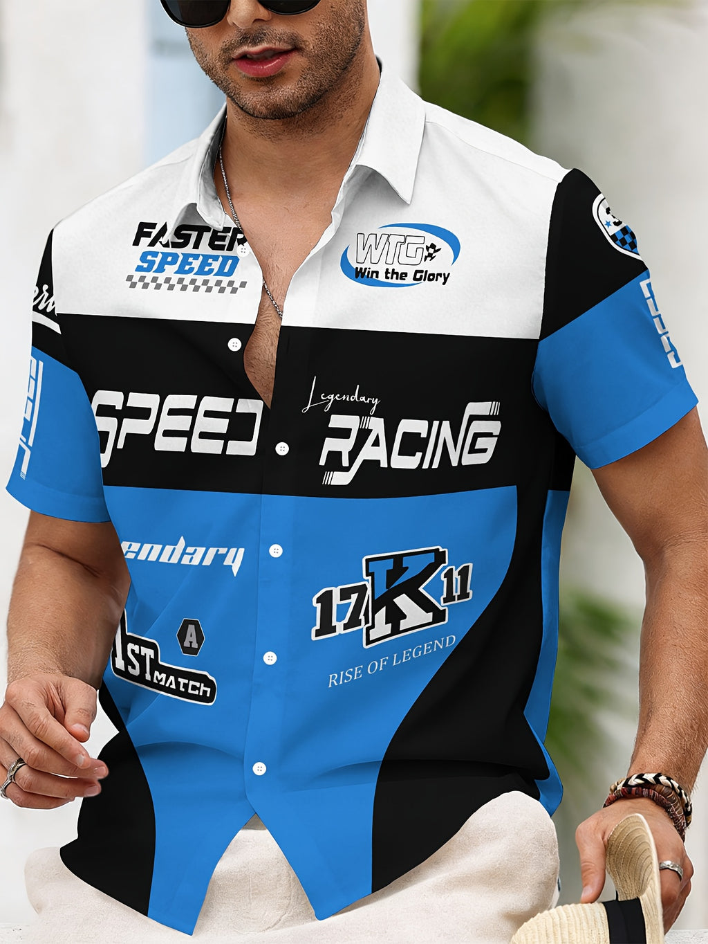 Racing-Style Men'S Casual Shirt Print, Multiple Color Options, Speed Racing Legend Text And Logo Design, Bold Summer Graphics, Fast Speed And Winning Glory Pattern