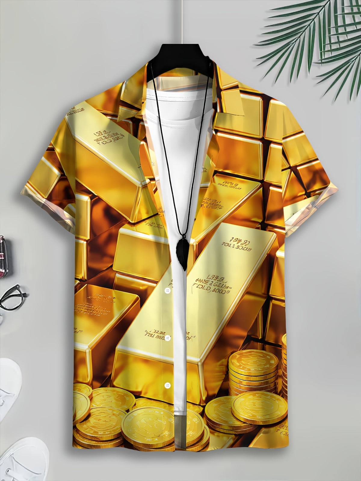 Golden Bar Print Men'S Casual Shirt Summer Luxury Wealth Digital Print Design