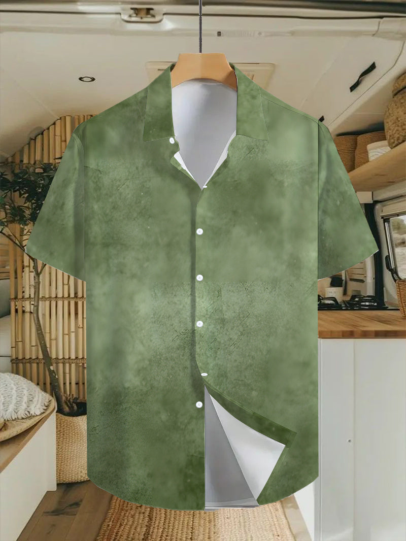 Vintage Hawaiian Style Green Ombre Print, Fashion Tropical Hawaiian Shirt - Short Sleeve, Casual Button- Men's Shirt, Lightweight Polyester for Summer Adventures