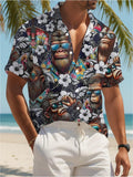 Hawaiian Style Men's Casual Shirt Monkey with Fashion Glasses And Flowers Beach Summer Wear
