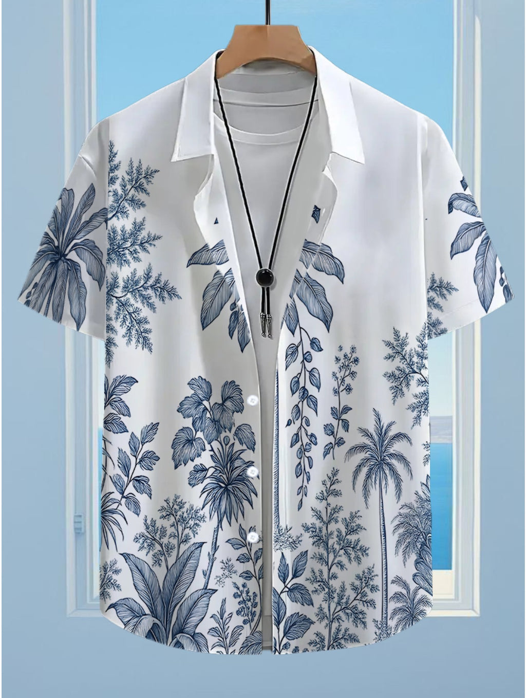 Men's Hawaiian Shirt with Full Palm Tree & Hawaiian Print - Short Sleeve Button-Up Loose Fit Casual Beachwear, Collar Button Front Shirt (Machine Washable Suitable for Summer, Vacation, Outdoor)