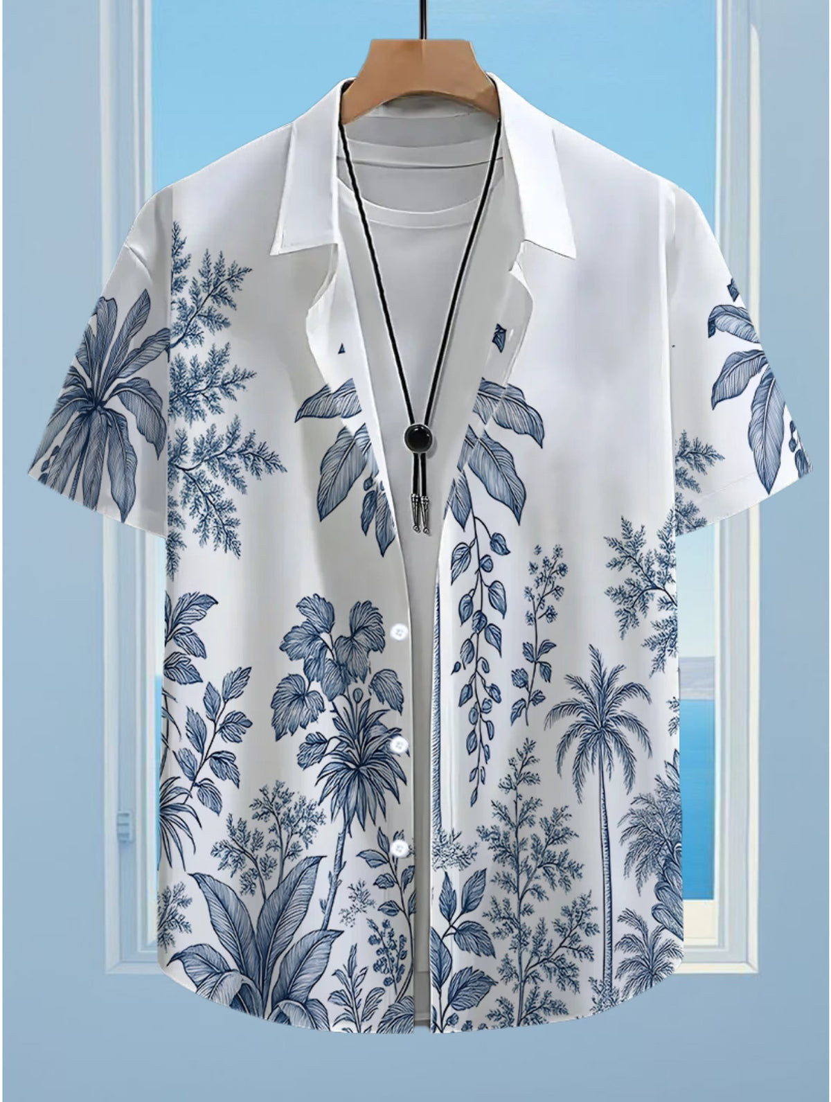 Men's Hawaiian Shirt with Full Palm Tree & Hawaiian Print - Short Sleeve Button-Up Loose Fit Casual Beachwear, Collar Button Front Shirt (Machine Washable Suitable for Summer, Vacation, Outdoor)