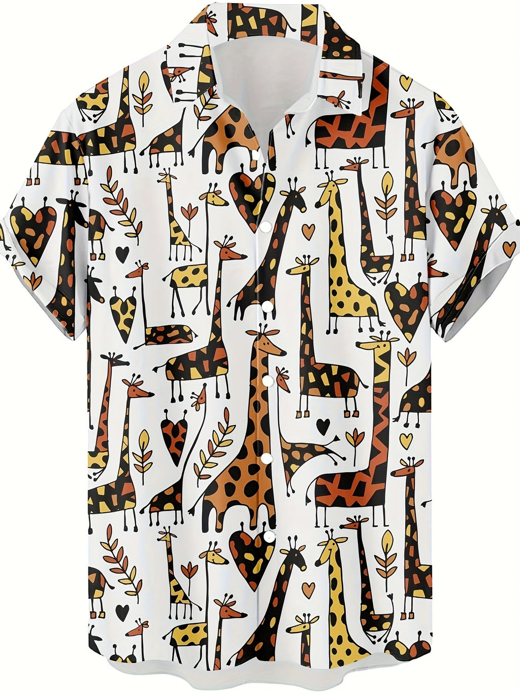 New Abstract Giraffe Vintage Pattern Print Men's Casual Fashionable  Hip-Hop Rock Streetwear Hawaiian Shirt, Suitable for Beachwear, Vacations, and Casual Outings, Breathable Material for Summer, Summer Vacation, Casual Loose Fit Tropical Hawaiian