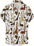 New Abstract Giraffe Vintage Pattern Print Men's Casual Fashionable  Hip-Hop Rock Streetwear Hawaiian Shirt, Suitable for Beachwear, Vacations, and Casual Outings, Breathable Material for Summer, Summer Vacation, Casual Loose Fit Tropical Hawaiian