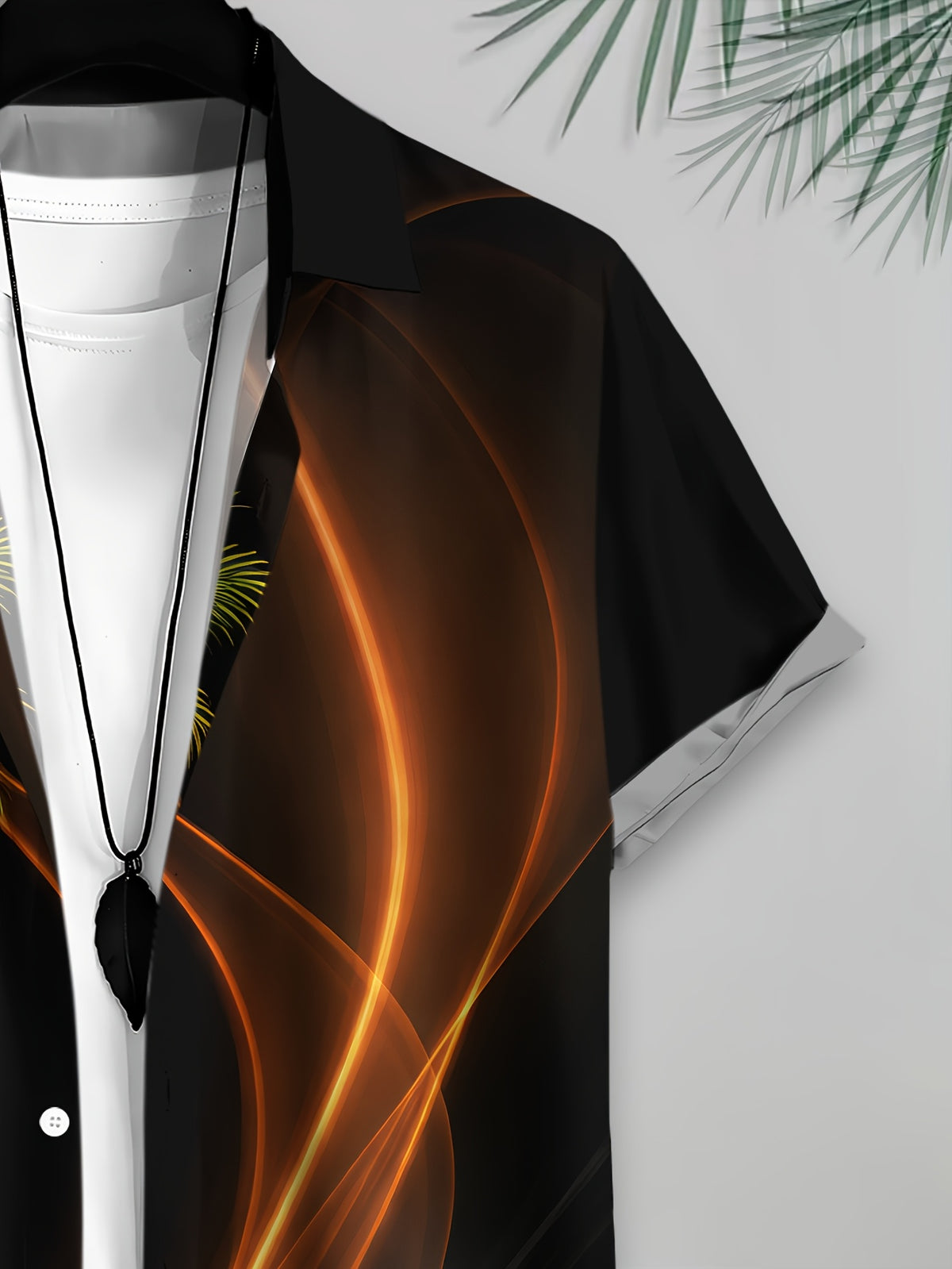 Tropical Hawaiian Style Men'S Casual Shirt, Palm Tree And Abstract Waves Print Summer Vibrant Design