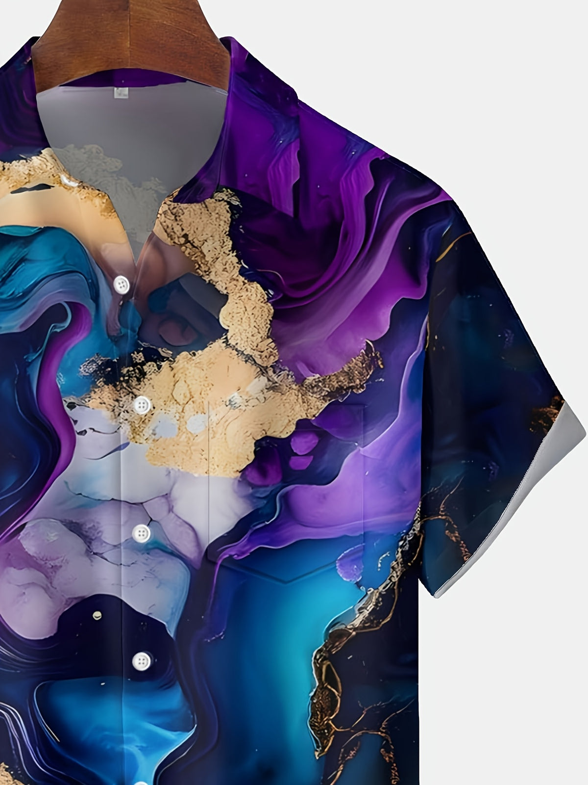 Men's Large Size Button Pocket Short Sleeve Shirt with Fashion Art Gradient Abstract 3D Digital Print