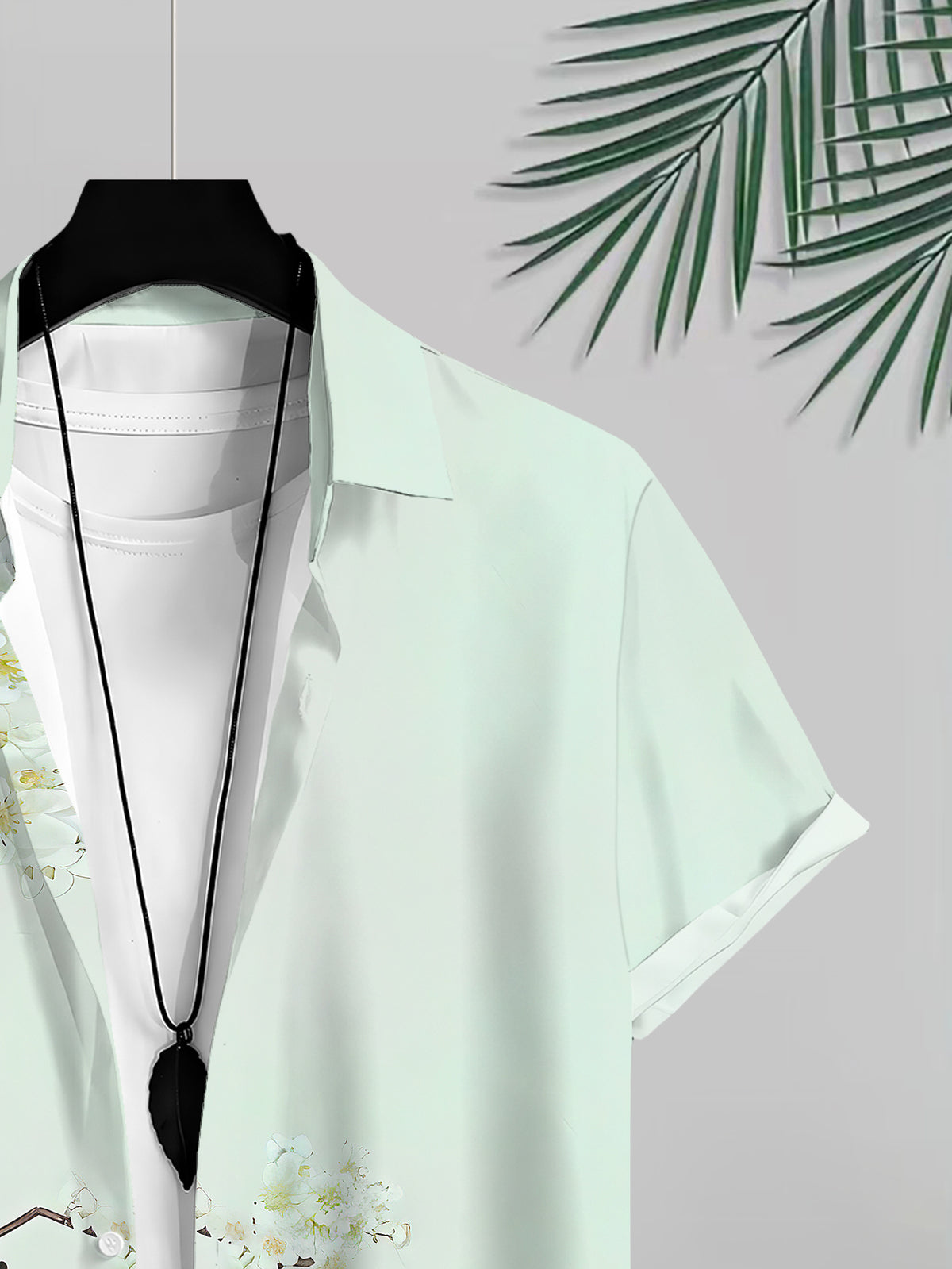 Men's Casual Floral Print Shirt with Cherry Blossom Design for Summer